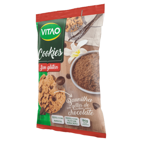 Biscoito Cookie Baunilha com Gotas de Chocolate sem Glúten Vitao Pacote 80g