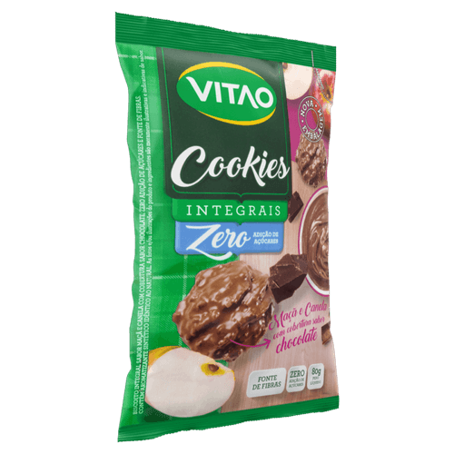 Biscoito Cookie Integral Maçã e Canela com Cobertura de Chocolate sem Adição de Açúcar Vitao Pacote 80g