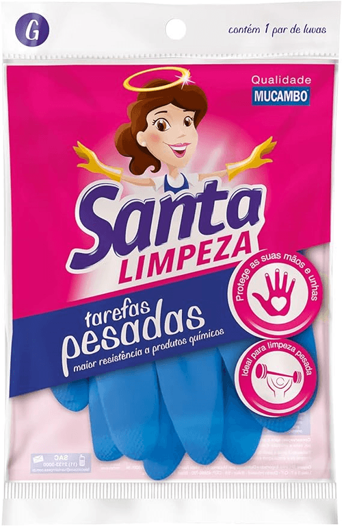 Luva Limpeza Pesada Azul Santa Limpeza M