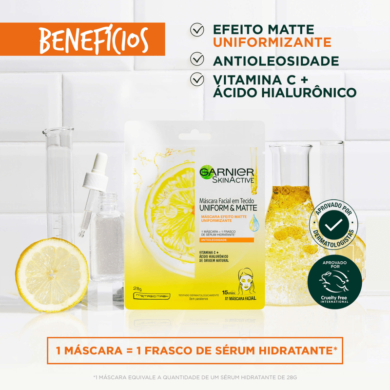 Mascara-Facial-Em-Tecido-Garnier-Uniform---Matte-Vitamina-C-28g