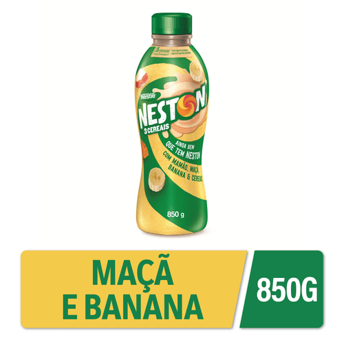 Iogurte Parcialmente Desnatado com Preparado de Frutas Mamão, Maçã, Banana e Cereais Neston 3 Cereais Garrafa 850g