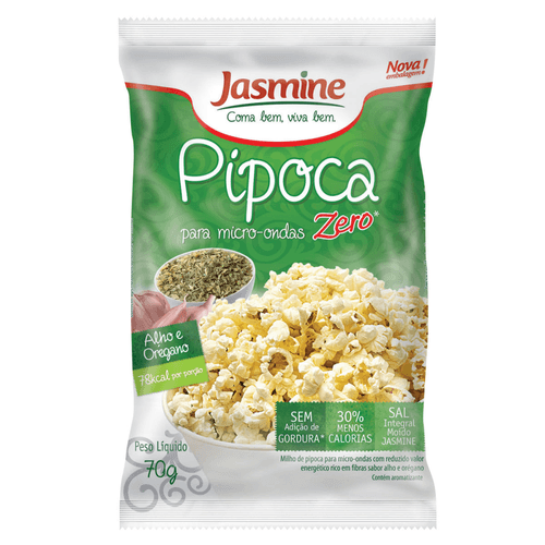 Milho de Pipoca para Micro-Ondas Zero Alho e Orégano Jasmine Zero Pacote 70g
