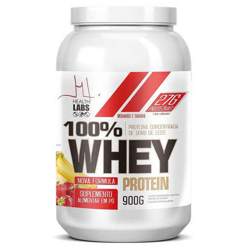 Suplemento Whey Health Labs Sabor Banana e Morango Pote 900g