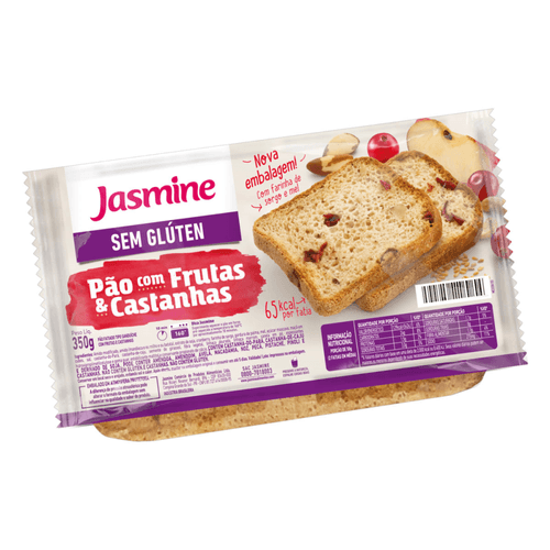 Pão de Forma Fatiado Tipo Sanduíche com Frutas e Castanhas sem Glúten Zero Lactose Jasmine Bandeja 350g