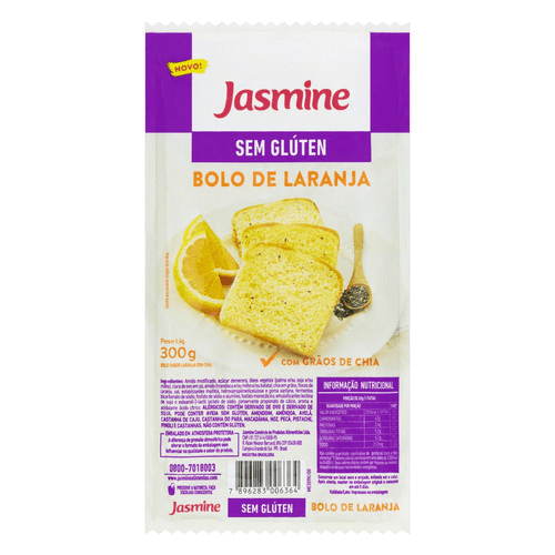 Bolo Laranja com Grãos de Chia sem Glúten Jasmine Pacote 300g