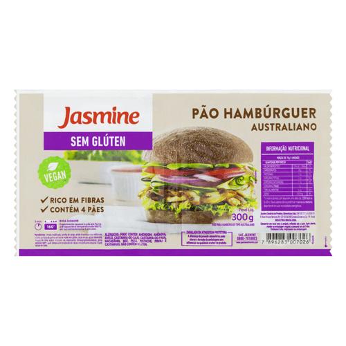 Pão para Hambúrguer Australiano sem Glúten Jasmine Bandeja 300g 4 Unidades