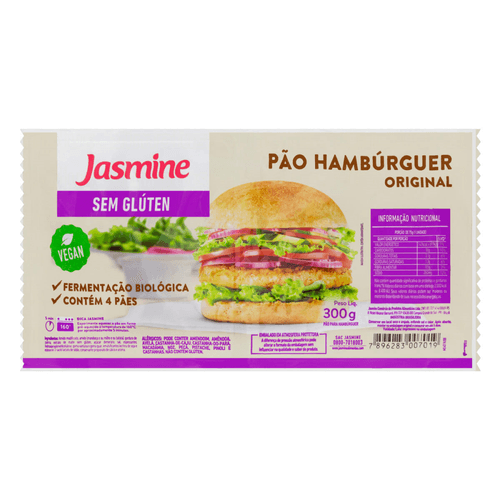 Pão para Hambúrguer Original sem Glúten Jasmine Bandeja300g 4 Unidades