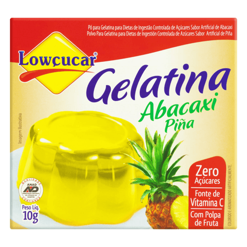 Gelatina em Pó de Abacaxi Zero Açúcar para Dietas de Ingestão Controlada de Açúcares Lowçucar Caixa 10g