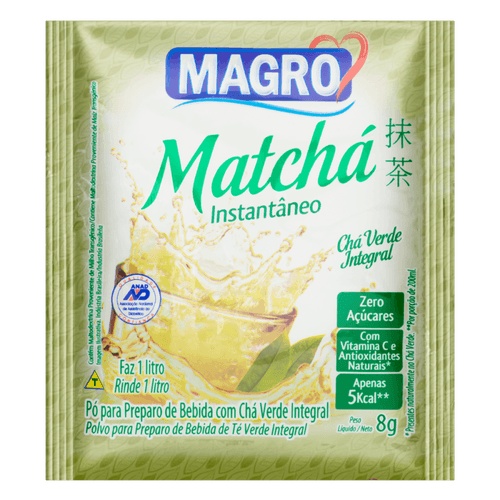 Chá Verde Instantâneo Integral Zero Açúcar Magro Matchá Pacote 8g