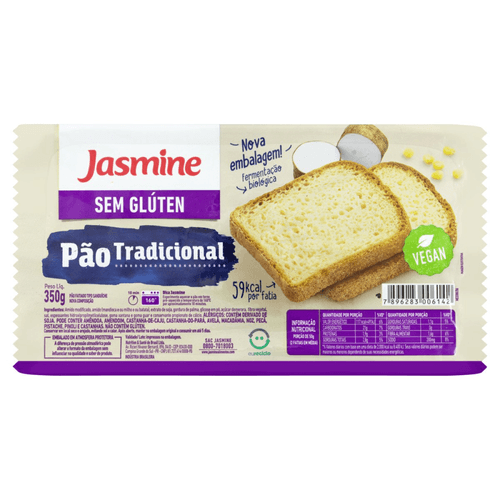 Pão Fatiado de Sanduíche Tradicional sem Glúten  Jasmine Pacote 350g