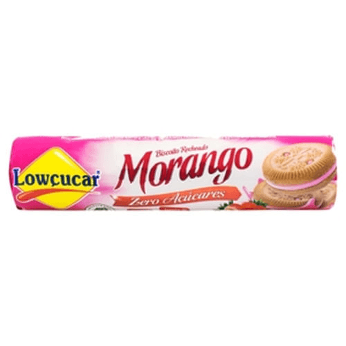 Biscoito Recheio de Morango Diet Zero Lactose para Dietas de Ingestão Controlada de Açúcares e Restrição de Lactose Lowçucar Pacote 120g