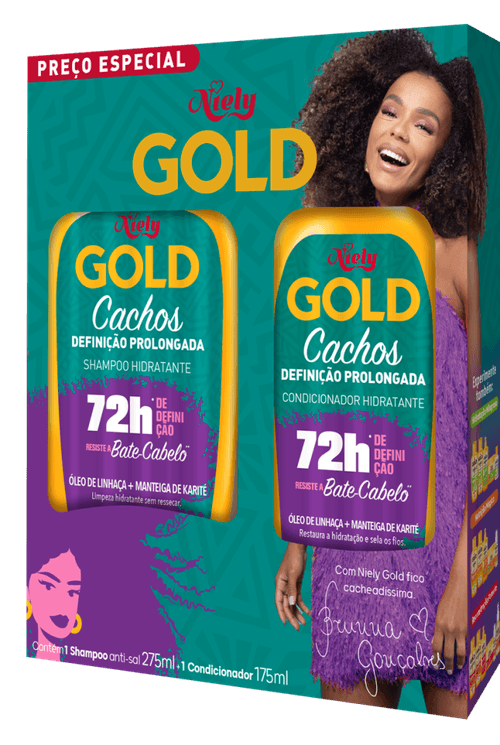 Kit Shampoo 275ml + Condicionador 175ml Niely Gold Cachos Definição Prolongada Preço Especial