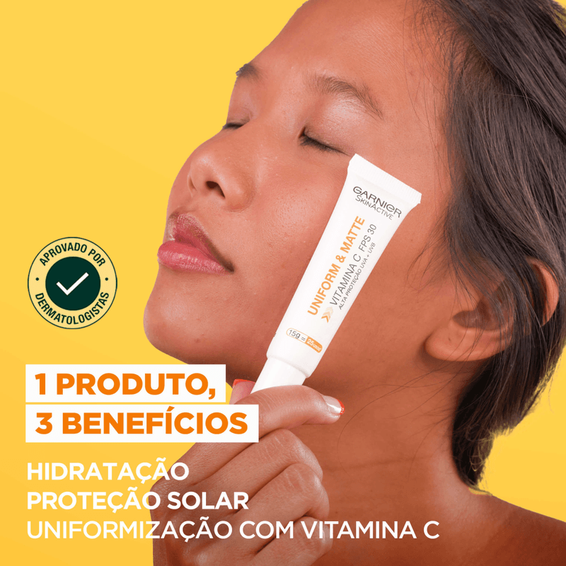 Protetor-Solar-Facial-Hidratante-Garnier-Uniform---Matte-Vitamina-C-FPS-30-15g