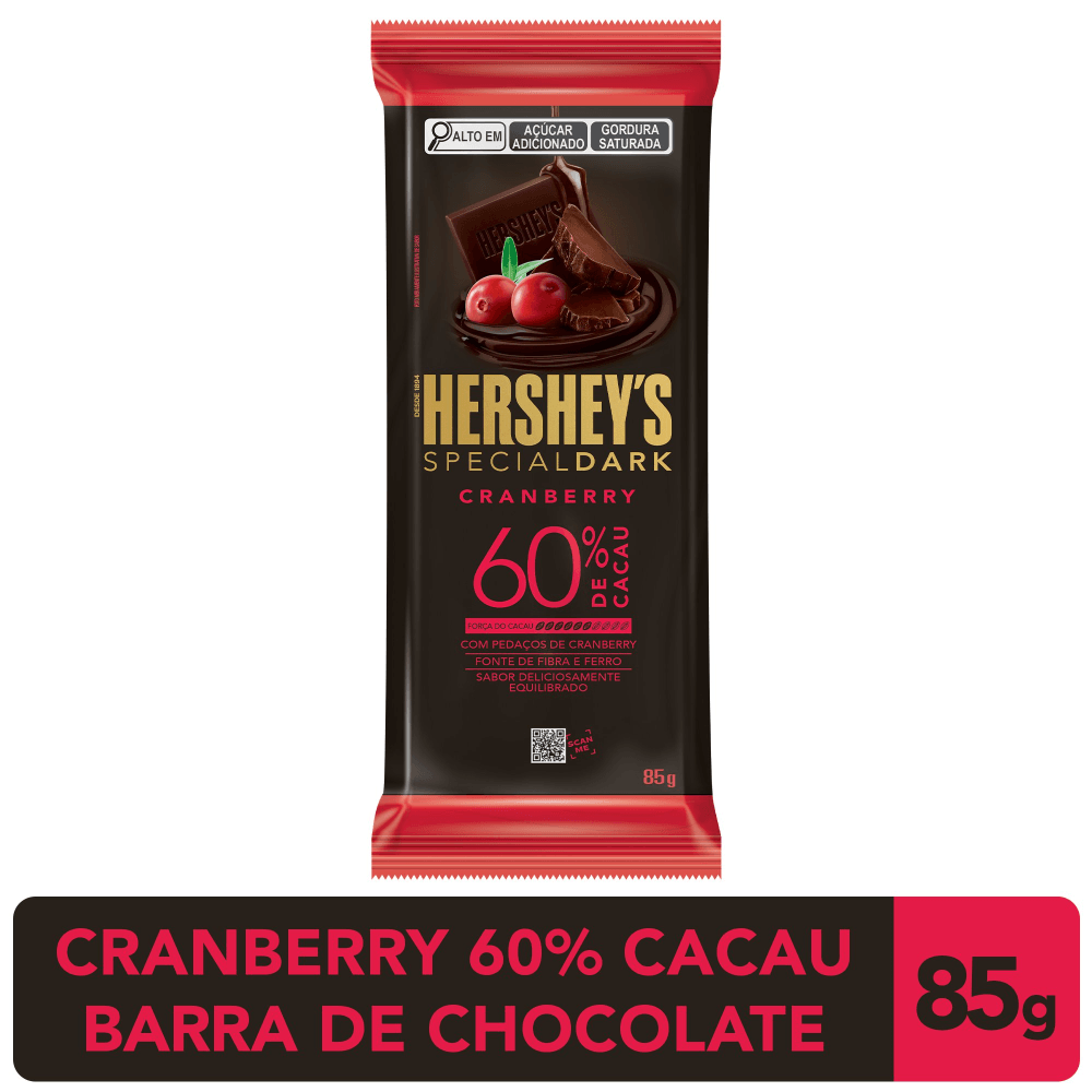 Chocolate Amargo 60% Cacau com Pedaços de Cranberry Hersheys Special Dark Pacote 85g