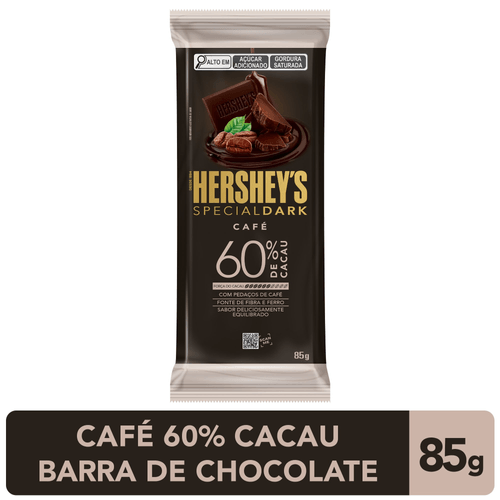 Chocolate Amargo 60% Cacau com Pedaços de Café e Crocante de Chocolate Hershey's Special Dark Pacote 85g