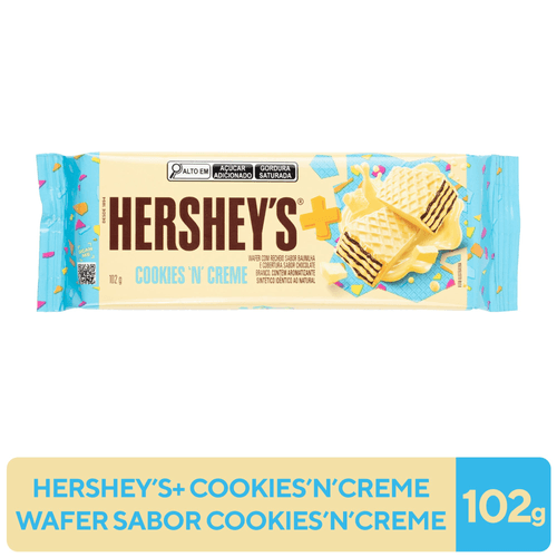 Wafer com Recheio Baunilha e Cobertura Chocolate Branco Cookies 'n' Creme Hershey's Mais Pacote 102g