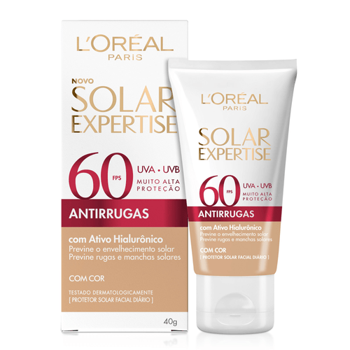 Protetor Solar Facial L'Oréal Paris Solar Expertise Antirrugas Com Cor FPS 60, 40g