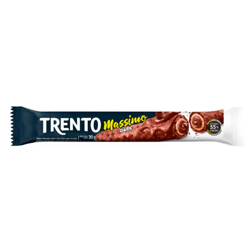 Wafer Dark Recheio Chocolate Meio Amargo Cobertura Biscoito e Chocolate 55% Cacau Trento Massimo Pacote 30g