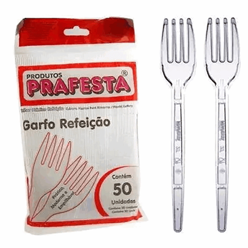 Talher Descartável Prafesta Cristal Refeição Garfo 50 Unidades