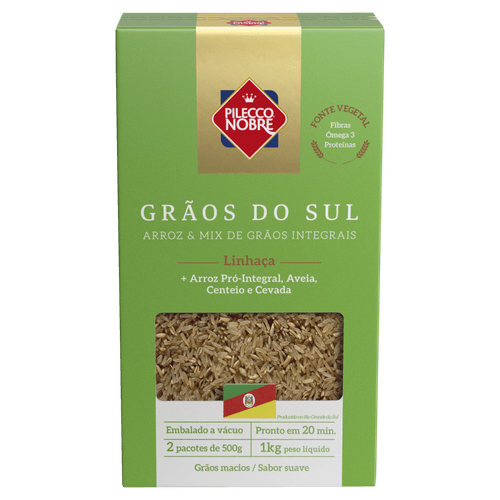 Arroz Pró-Integral com Linhaça, Aveia, Centeio e Cevada Pilecco Nobre Grãos do Sul Caixa 1kg 2 Unidades de 500g Cada