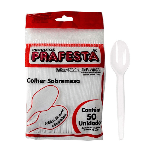 Colher Descartável Prafesta Sobremesa Cristal com 50 Unidades