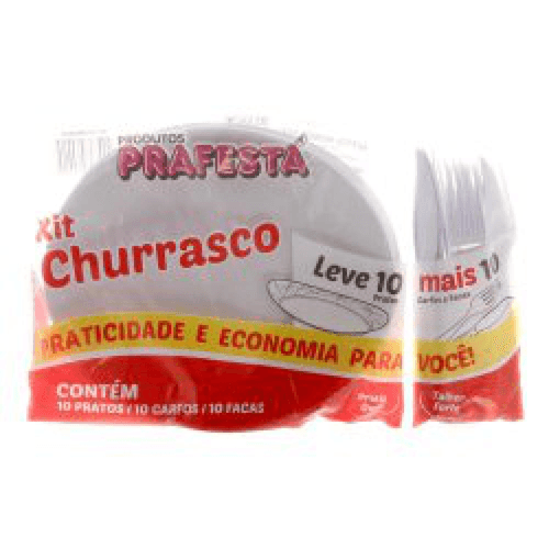 Kit para Churrasco Prafesta Prato, Garfo e Faca Descartável 10 Unidades