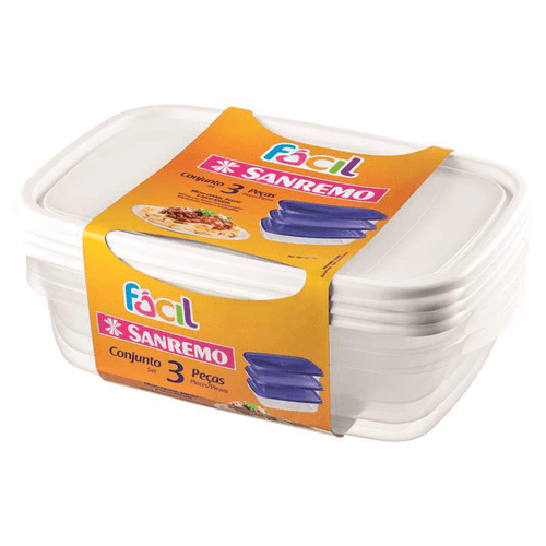 Conjunto Pote Plástico Branco Retangular 1,8l Sanremo Fácil Leve 4 Pague 3 Unidades