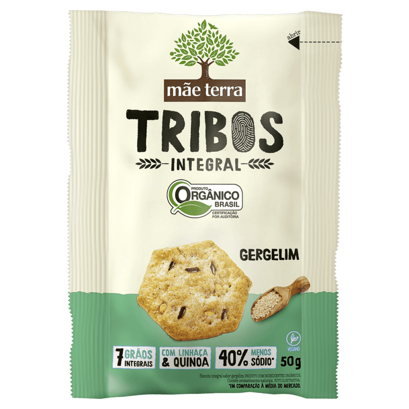 Biscoito-com-Gergelim-Vegano-Integral-Organico-7-Graos-com-Linhaca---Quinoa-Mae-Terra-Tribos-Pacote-50g