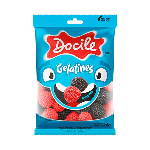 Bala de Gelatina Blueberry ou Frutas Vermelhas Amoras Docile Gelatines Pacote 80g