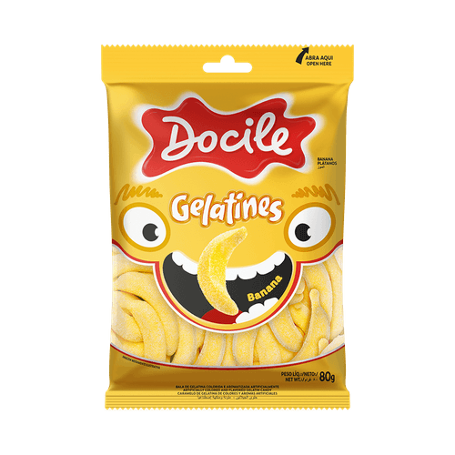 Bala de Gelatina Banana Docile Gelatines Pacote 80g