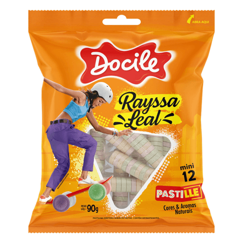 Pastilha Frutas Sortidas Limão, Laranja, Uva ou Morango Rayssa Leal Docile Pastille Mini Pacote 90g 12 Unidades