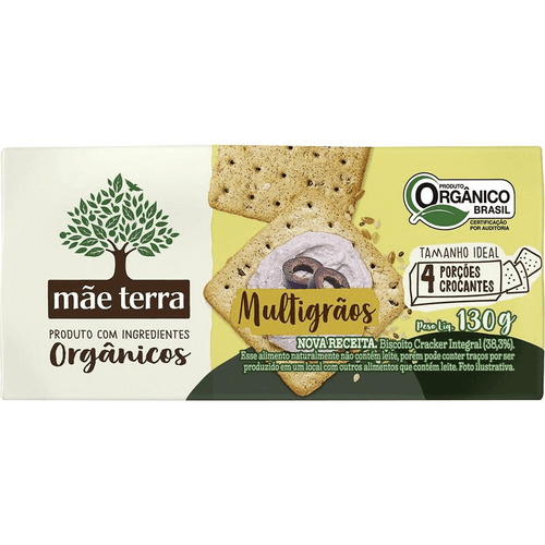 Biscoito Cracker Integral Orgânico Multigrãos Mãe Terra Pacote 130g