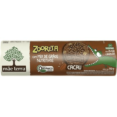 Biscoito com Mix de Grãos Vegano 34% Integral Orgânico Cacau Mãe Terra Zooreta Pacote 110g