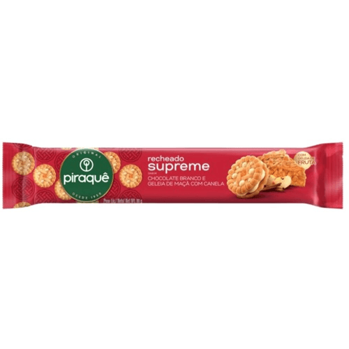 Biscoito Recheio Chocolate Branco E Geleia De Maçã Com Canela Piraquê Supreme Pacote 80G