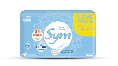 Protetor Diário Sym sem Perfume 60 unidades Embalagem Econômica