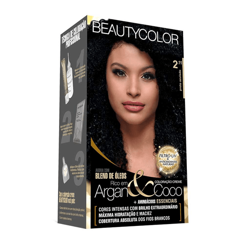 Tintura Permanente Kit Creme 2.11 Preto Azulado Beauty Color