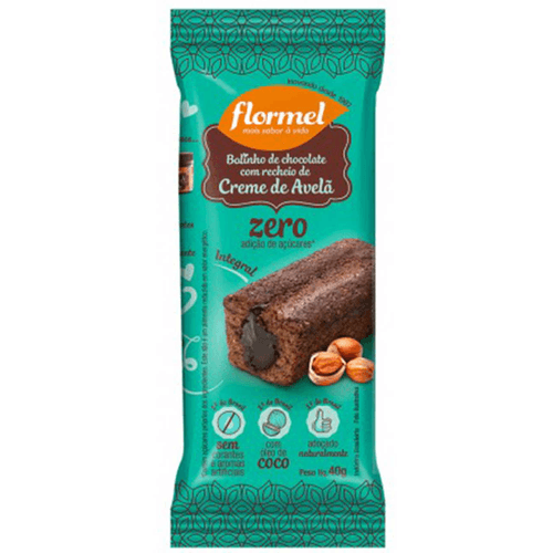 Bolinho Integral Chocolate Recheio Creme de Avelã Flormel Pacote 40g