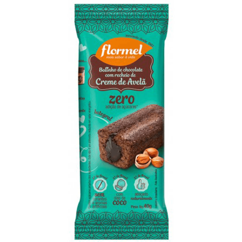 Bolinho-Integral-Chocolate-Recheio-Creme-de-Avela-Flormel-Pacote-40g