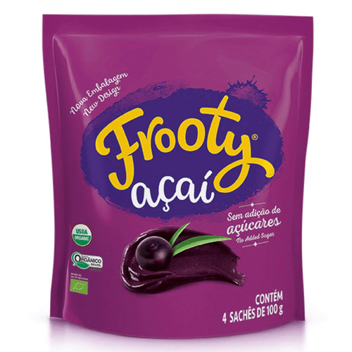 Polpa de Fruta Orgânica Açaí sem Adição de Açúcar Frooty Sachê 400g 4 Unidades de 100g Cada