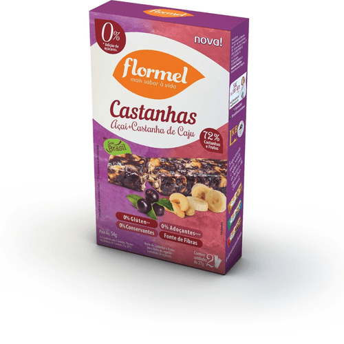 Barra De Nuts Castanha-de-caju Com Açaí Flormel Caixa 54g 2 Unidades