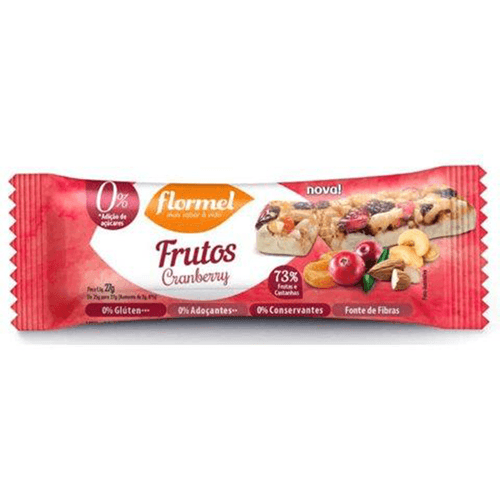 Barra Frutas Flormel Zero Açúcar Morango e Cranberry 27 g