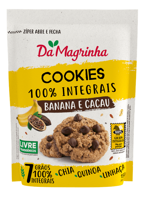 Biscoito Da Magrinha Cookies 100% Integrais Banana & Cacau Fonte ômega 3 150g