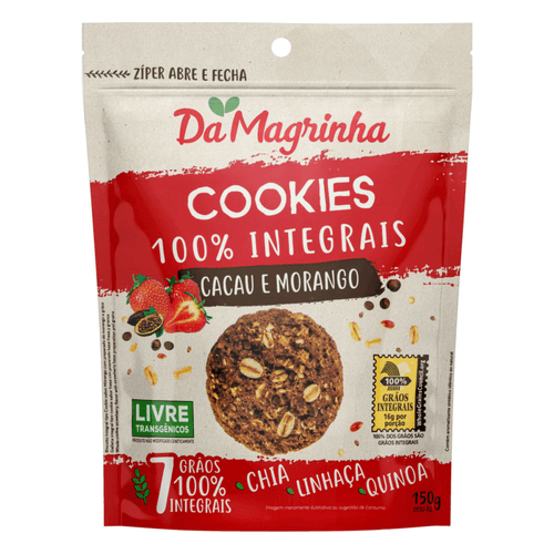 Biscoito Cookie com 7 Grãos Integral Cacau e Morango Da Magrinha Pouch 150g