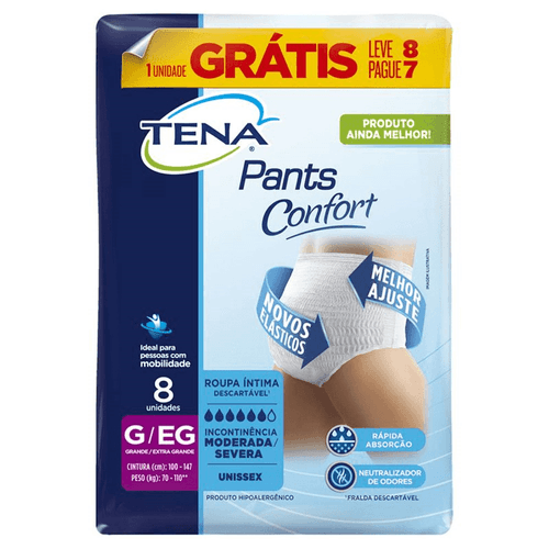 Roupa Íntima Tena Pants Confort G/ EG Embalagem Promocional Leve 8 Pague 7