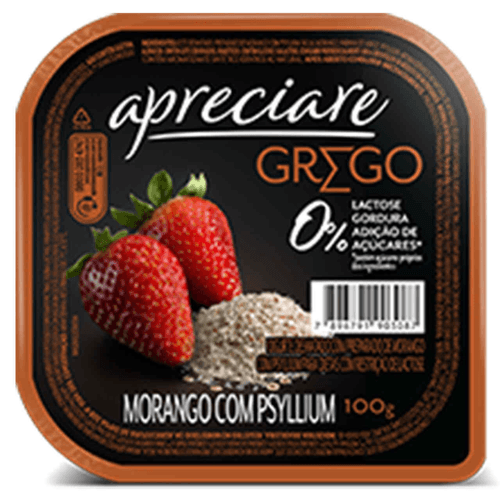 Iogurte Grego Apreciare Morango e Pysillium Zero 100g