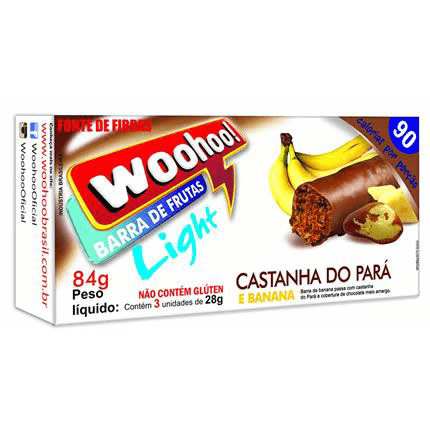 Cereal Barra Light Frutas Woohoo Castanha do Pará Cobertura De Chocolate 84 G- C/3