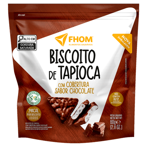 Biscoito de Tapioca com Cobertura Chocolate Fhom Pouch 60g