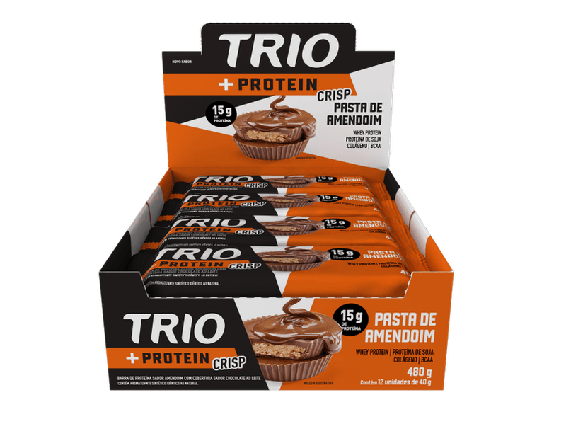 Barra-de-Proteina-15g-de-Proteina-Pasta-de-Amendoim-Cobertura-Chocolate-ao-Leite-Trio--Protein-Crisp-Pacote-40g