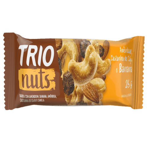 Barra de Nuts com Amendoim, Amêndoas, Castanha-de-Caju, Banana e Canela Trio Caixa 50g 2 Unidades de 25g Cada