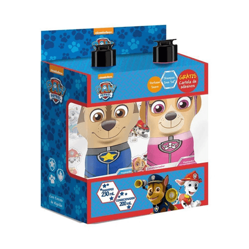 Kit Shampoo 230ml + Condicionador 200ml Bebê Suave Paw Patrol Nutriex Marcas Grátis Cartela de Adesivos